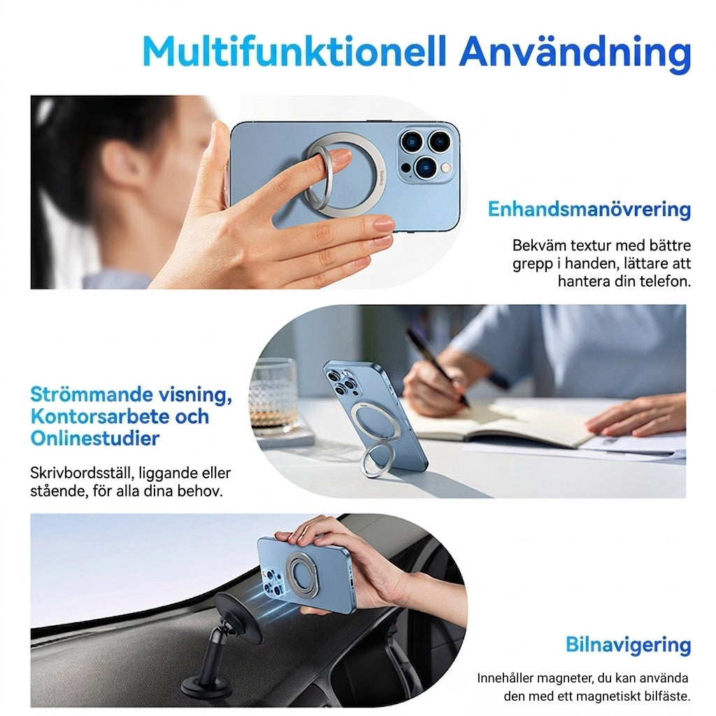 Magnetisk Ringhållare för Mobil – Stabilt Fingergrepp & Flexibelt Ställ
